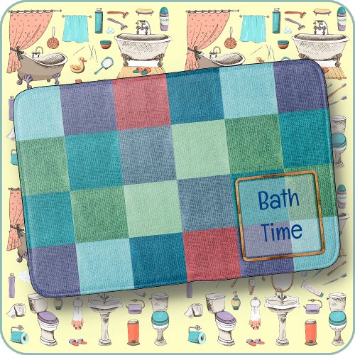 BATH MAT _ Blue Green Red Colorblocks  Monogram