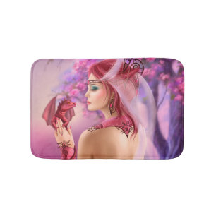 Bath Mat fantasy woman queen and red dragon