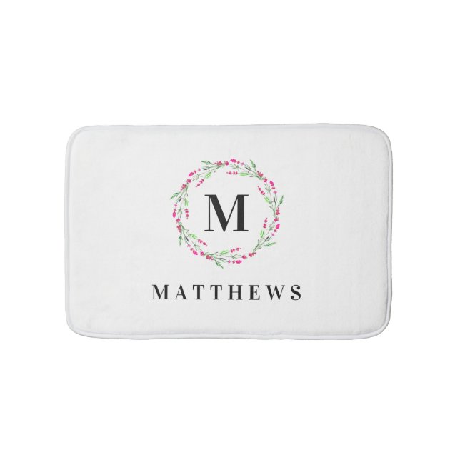 Bath Mat - Floral Circle Monogram Name (Front)