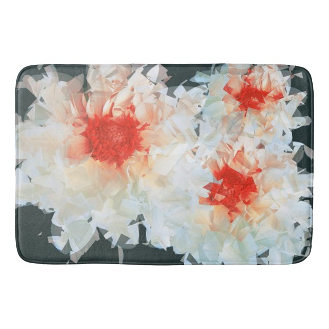 Bath Mat Flowers White Black Cubist (Front)