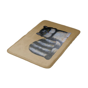 Bath Mat - Fluffy Black and White Tabby