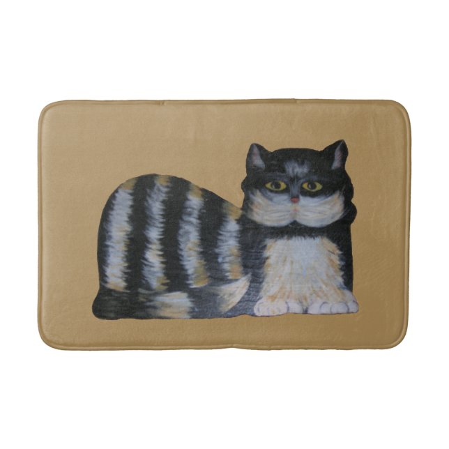 Bath Mat - Fluffy Black and White Tabby (Front)