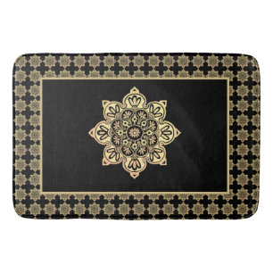 Bath Mat, gold Medallions on black Mat
