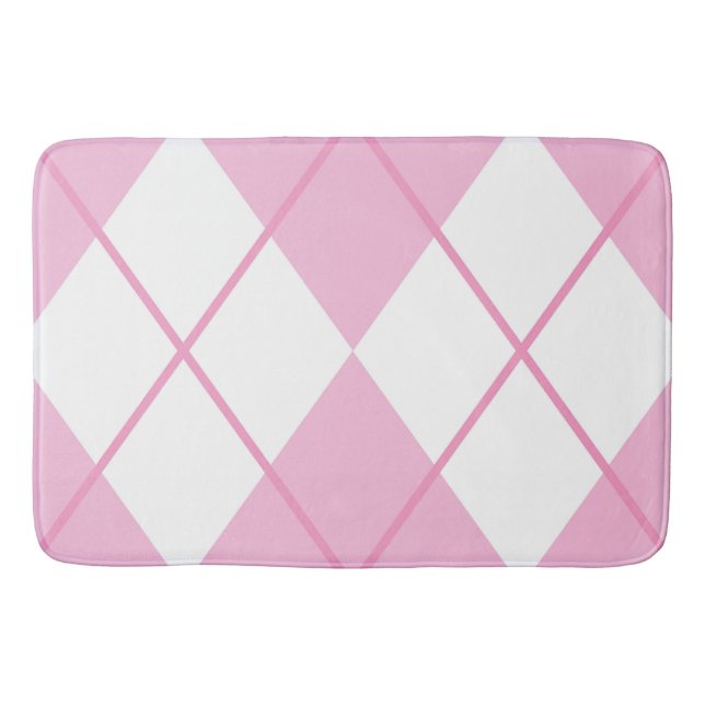 Bath Mat/Pink and White Plaid Diamond Pattern Bathroom Mat (Front)