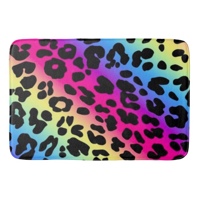 Bath Mat/Rainbow Leopard Print Bathroom Mat (Front)