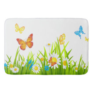 Bath Mat/Spring Butterflies and Flowers Bathroom Mat