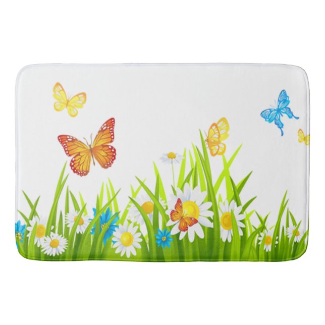 Bath Mat/Spring Butterflies and Flowers Bathroom Mat (Front)