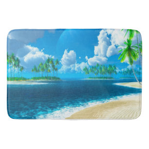 Bath Mat/Tropical Beach with Palm Trees Bathroom Mat