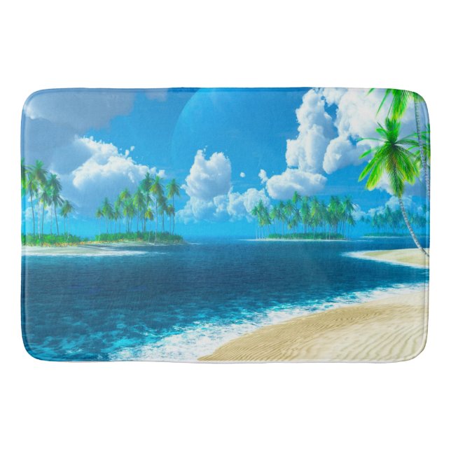 Bath Mat/Tropical Beach with Palm Trees Bathroom Mat (Front)