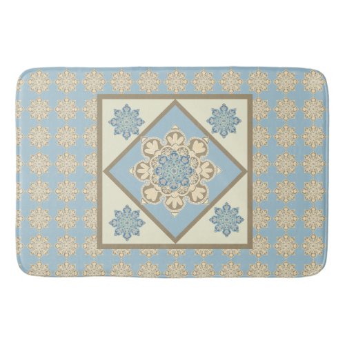  Bath mat with cream medallions on blue