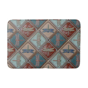 Bath mat with dragonfly tile design