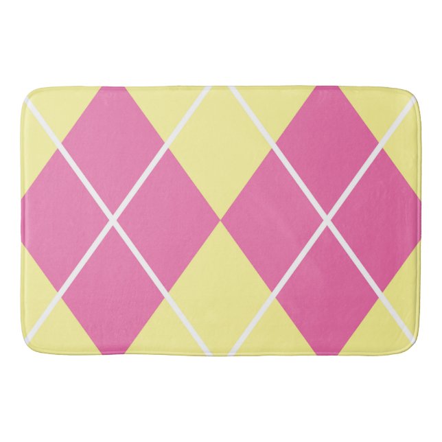 Bath Mat/Yellow and Pink Plaid Diamond Pattern Bathroom Mat (Front)