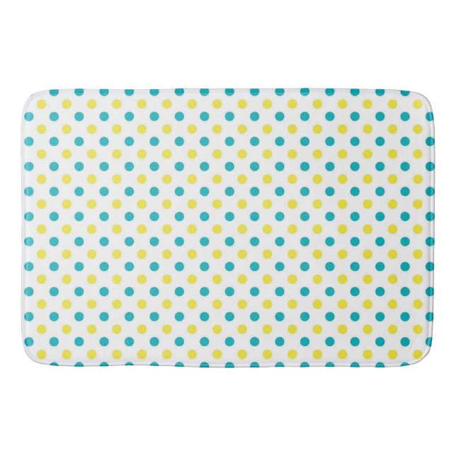 Bath Mat/Yellow & Teal Polka Dots Bathroom Mat (Front)