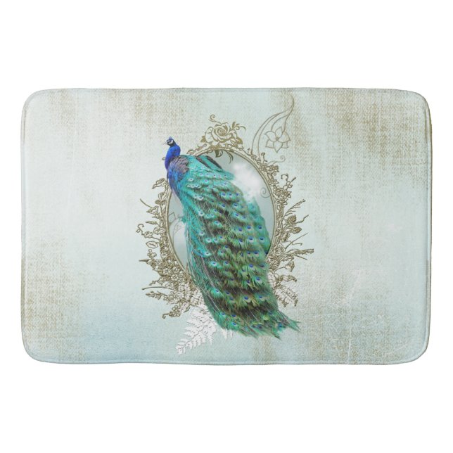 Bath Mate peacock, turquoise, vintage, shabby, Mat (Front)