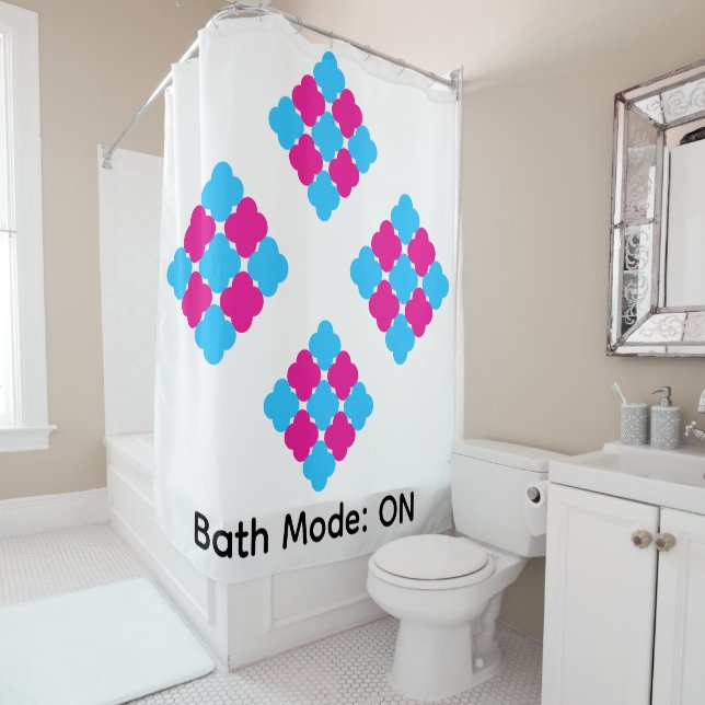 Bath Mode ON Dopamine Colors Quatrefoil Pattern Shower Curtain (In Situ)