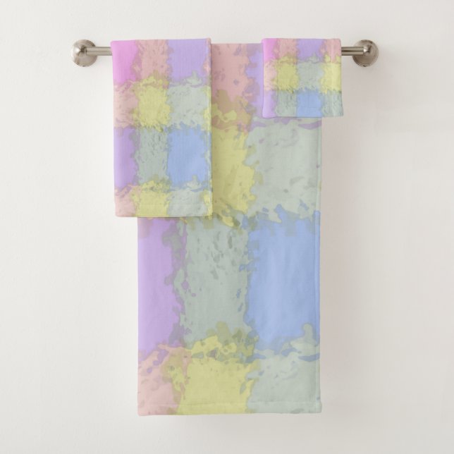 Bath Set Multicolor Pastel Plaid (Insitu)