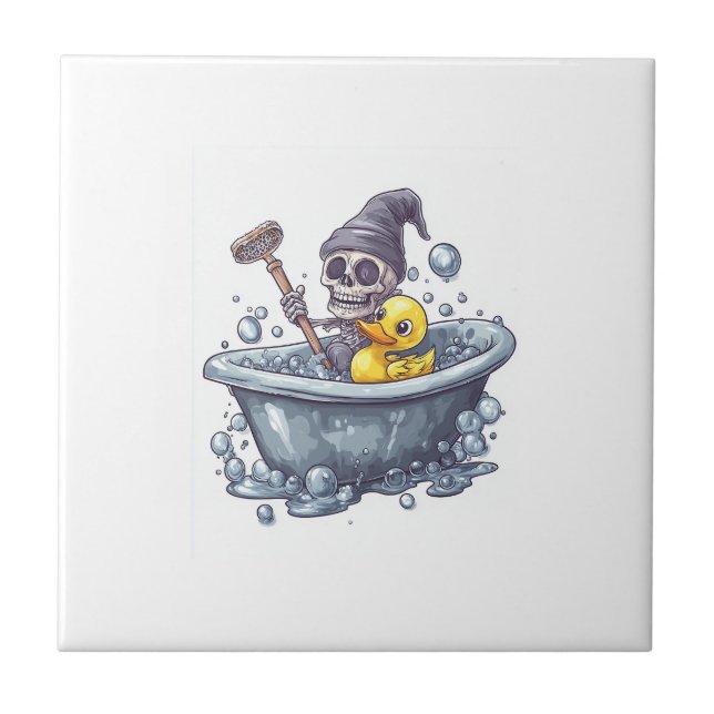 Bath Time Bones � Cute Funny Skull in Tub Ceramic Tile (Front)
