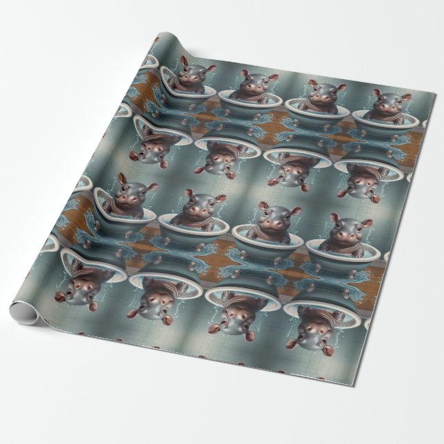 Bath-time Buddies animals in a bath Wrapping Paper (Unrolled)
