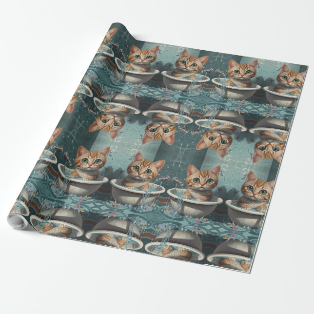 Bath-time Buddies animals in a bath Wrapping Paper (Unrolled)