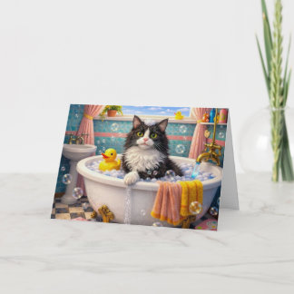 Bath Time , Cat Greeting Card