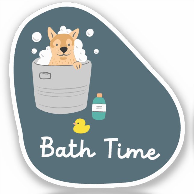 "Bath Time" dog care reminder navy and aqua Sticker (Front)