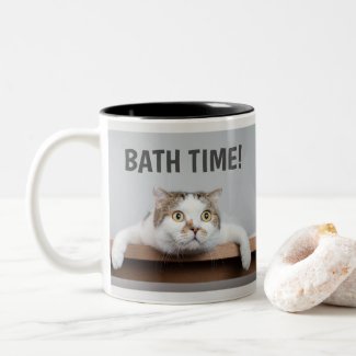 Bath Time!  Funny Cat Two-Tone Coffee Mug
