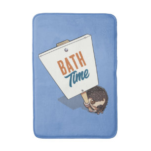 Bath Time Funny Hedgehog Picket Sign Cartoon Bath Mat