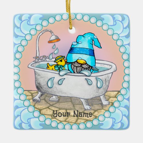 Bath Time Gnome custom name Ceramic Ornament