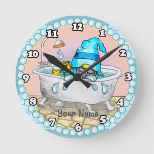 Bath time gnome round clock