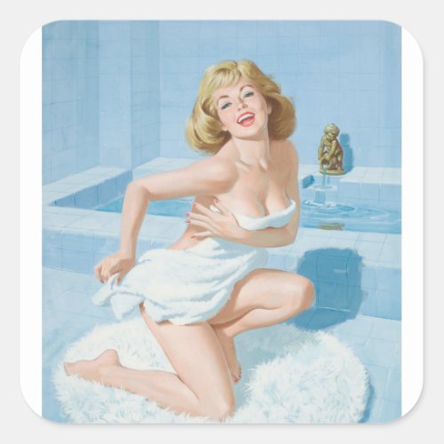 Bath Time Pin Up Art Square Sticker