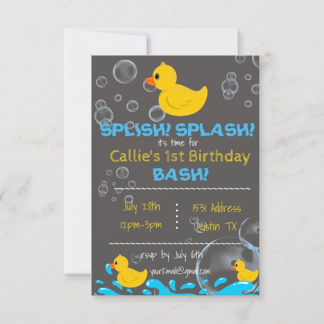 Bath Time Rubber Ducky Birthday Invitation (Front)