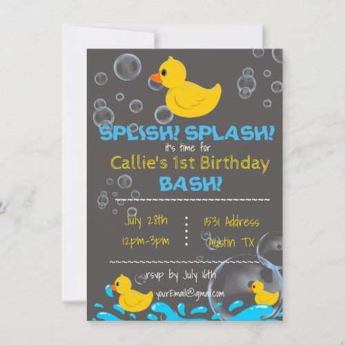 Bath Time Rubber Ducky Birthday Invitation