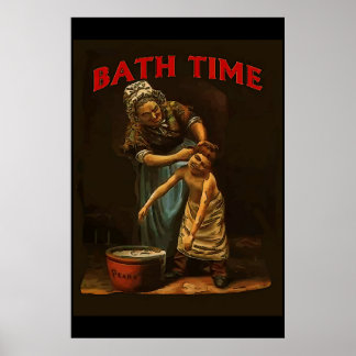 Bath Time, Vintage Boy at Wash Tub. Poster
