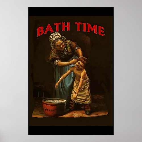Bath Time Vintage Boy at Wash Tub Poster