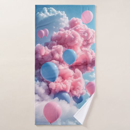 Bath Towel Pink Blue Balloons Sky