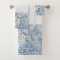 Bath Towel Set Blue Country Flowers