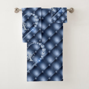 Bath Towel Set Blue Diamonds Personalization