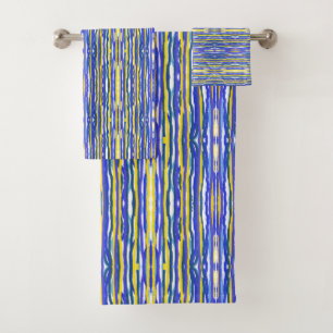 Bath Towel Set Blue, Lavender, Yellow Stripes