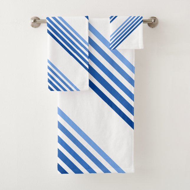 Bath Towel Set - Blue lines in Five Shades (Insitu)
