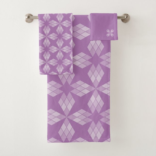Bath Towel Set - Diamond Petals on Lilac (Insitu)