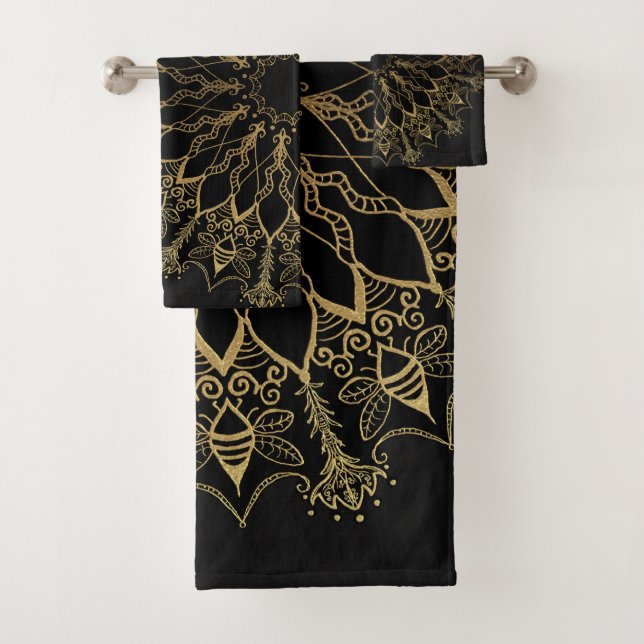 Bath Towel Set - Golden Bee Mandala (Insitu)