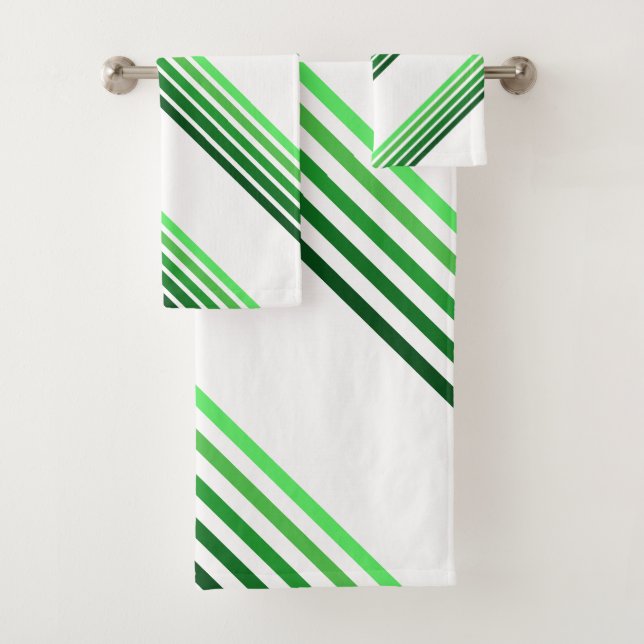 Bath Towel Set - Green Lines in Five Shades (Insitu)