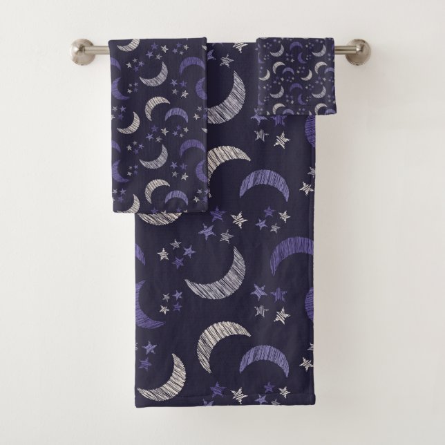 Bath towel set night sky moon stars design (Insitu)