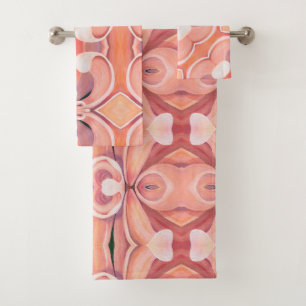 Bath Towel Set Peach Dahlia Abstract