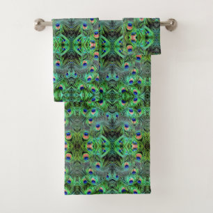 Bath Towel Set Peacock Feathers