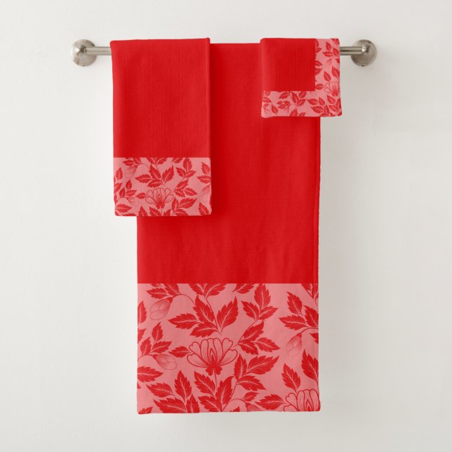 Bath Towel Set-Vintage Floral Hot Red (Insitu)