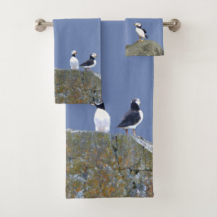 Bath towel set w/ puffins