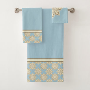 Bath Towel Set with Medallions on sky blue