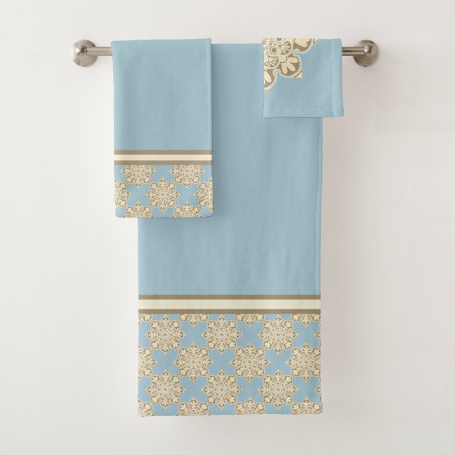 Bath Towel  Set with Medallions on sky blue (Insitu)