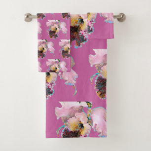 Bath Towel Set with Orchids in Pink